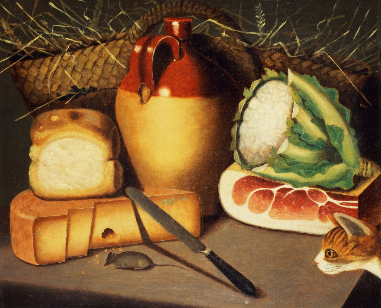 Katze, Maus, Speck und Käse, ca. 1820 von Unbekannt Unbekannt