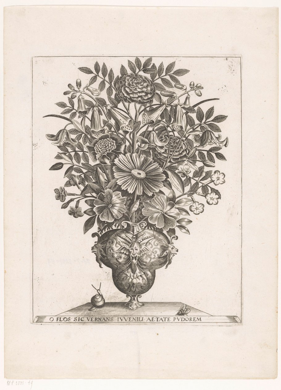 Blumen in einer Vase mit Masken von Anonymous