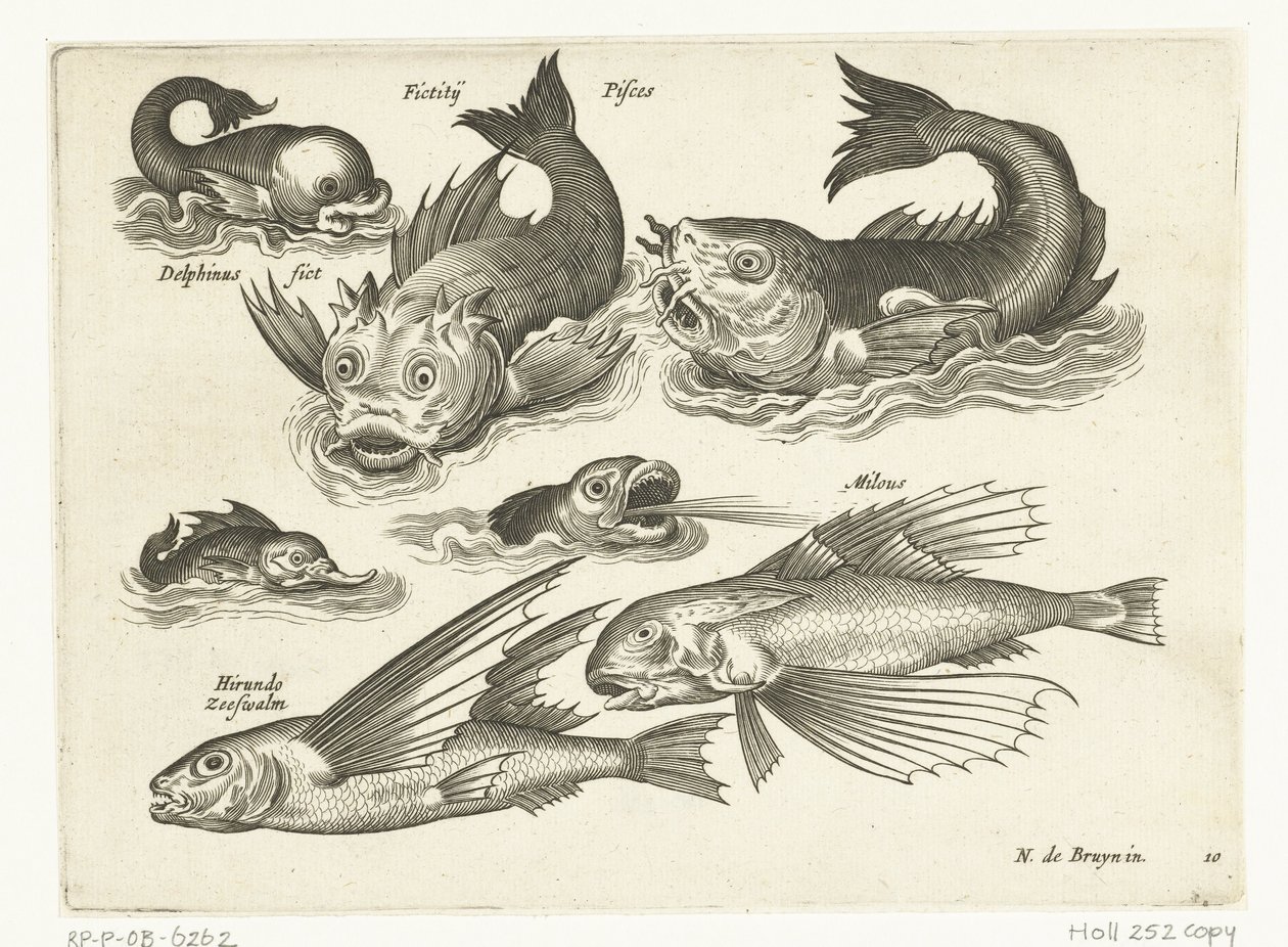 Fantastische Wasserwesen, darunter Delfin und Seewolf von Anonymous