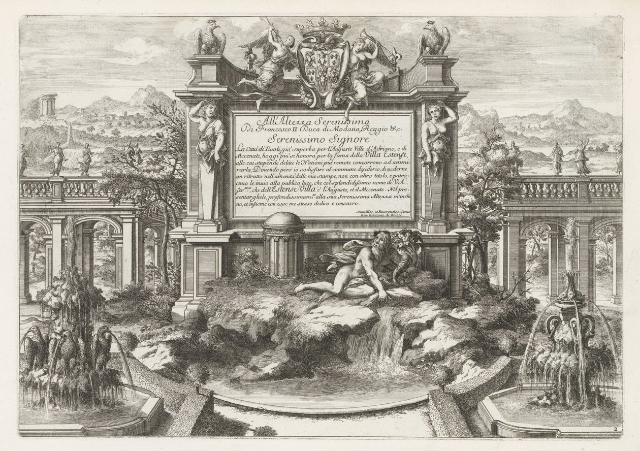 Brunnen mit Widmung und Wappen von Ercole II d