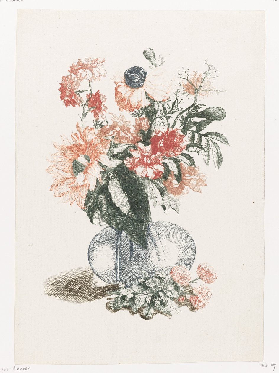 Glasvase mit verschiedenen Blumen und einer Sonnenblume von Anonymous