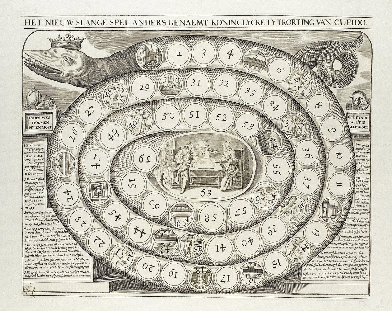 Das neue Schlangenspiel, auch genannt königliche Zeitvertreibung von Cupido (Titel auf dem Objekt) von Anonymous
