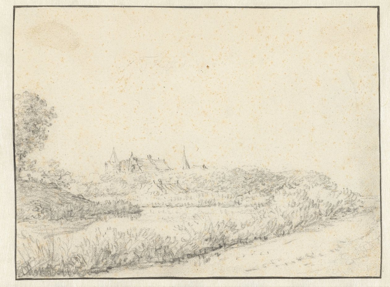 Landschaft mit Schloss am Ufer eines Flusses von Anonymous