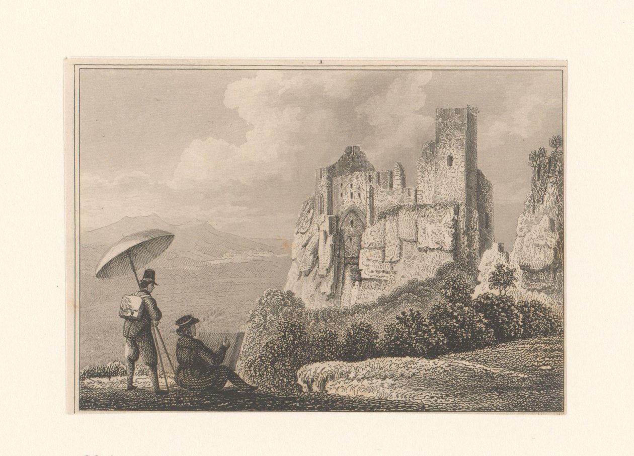 Landschaft mit Mann, der eine Ruine zeichnet von Anonymous