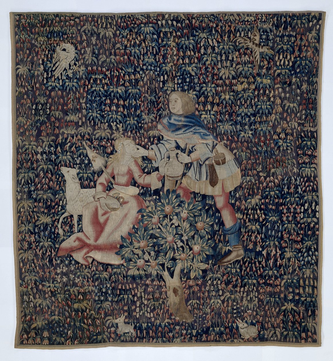Millefleurs met herder en herderin (fragment) von Anonymous
