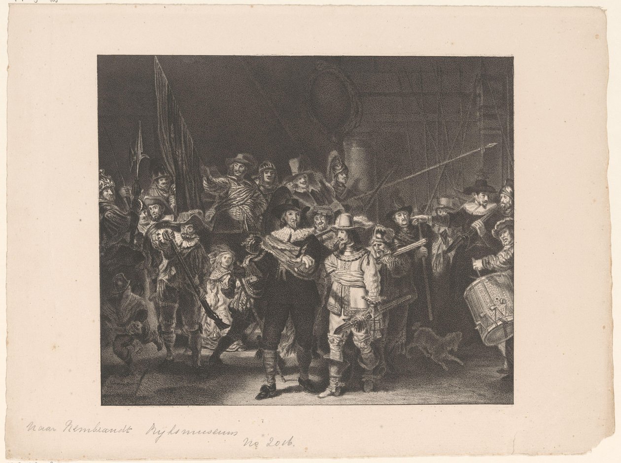 Offiziere und andere Schützen von Bezirk II in Amsterdam unter der Leitung von Kapitän Frans Banninck Cocq und Leutnant Willem van Ruytenburch, bekannt als die 