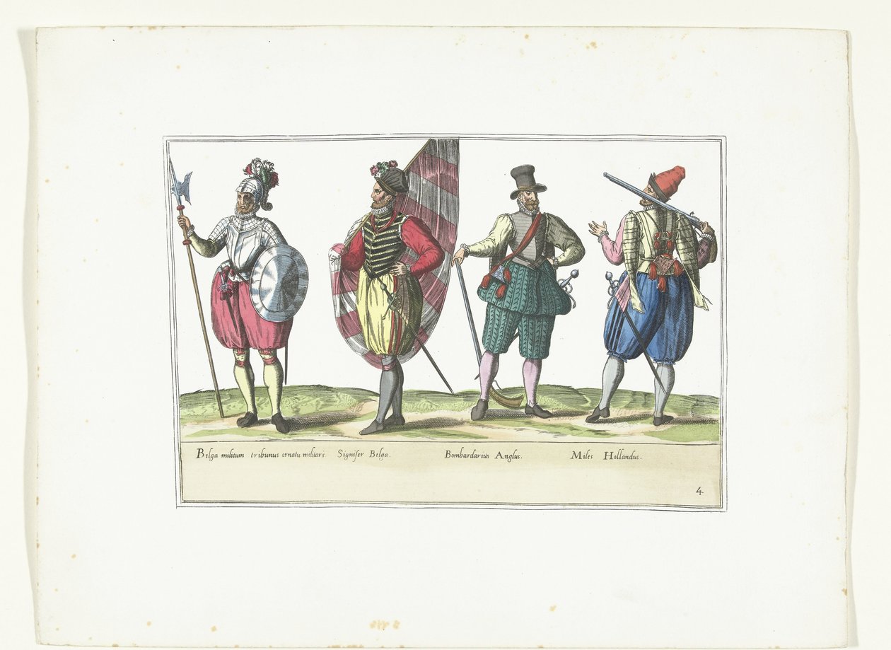 Vier Soldaten in Uniformen nach der Mode in den Niederlanden und England, ca. 1580 (Serie) von Anonymous