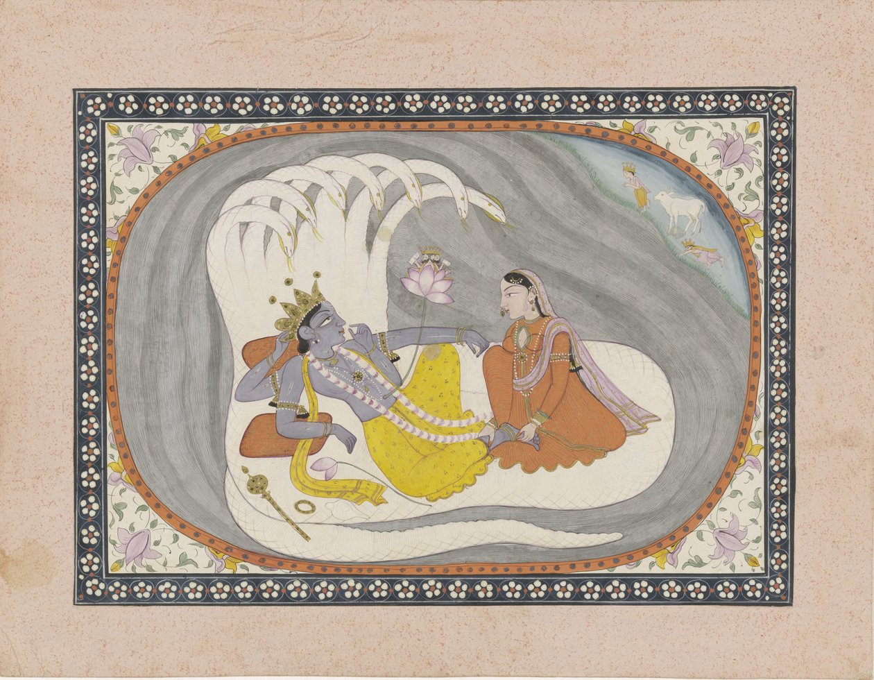 Vishnu liegt auf der Schlange Ananta, Bhumi sitzt vor ihm von Anonymous