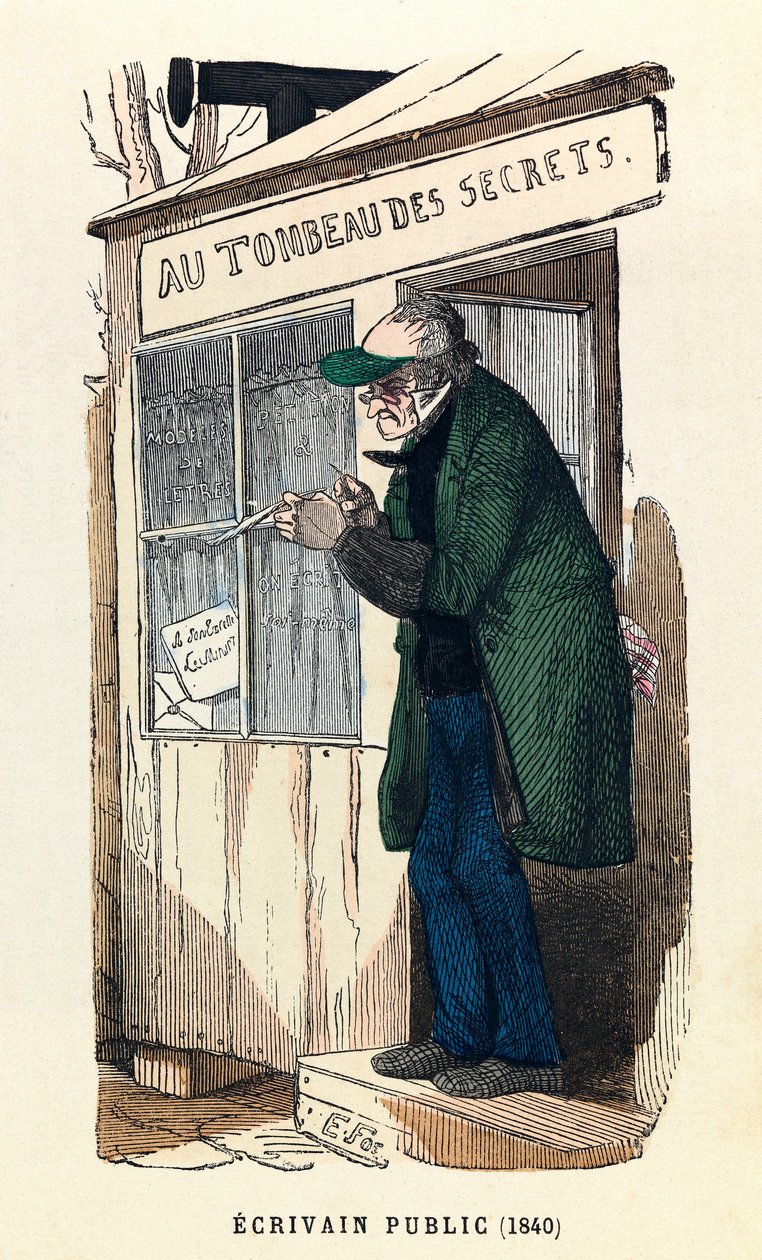 Ein öffentlicher Schreiber in Paris 1840, Gravur von Anonymous Anonymous