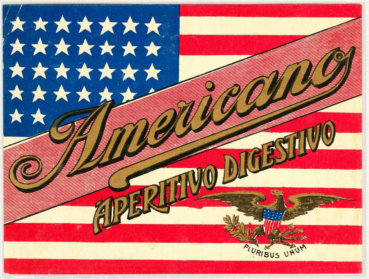 Werbung für italienischen Kurzen Americano, mit amerikanischer Flagge von Anonymous Anonymous
