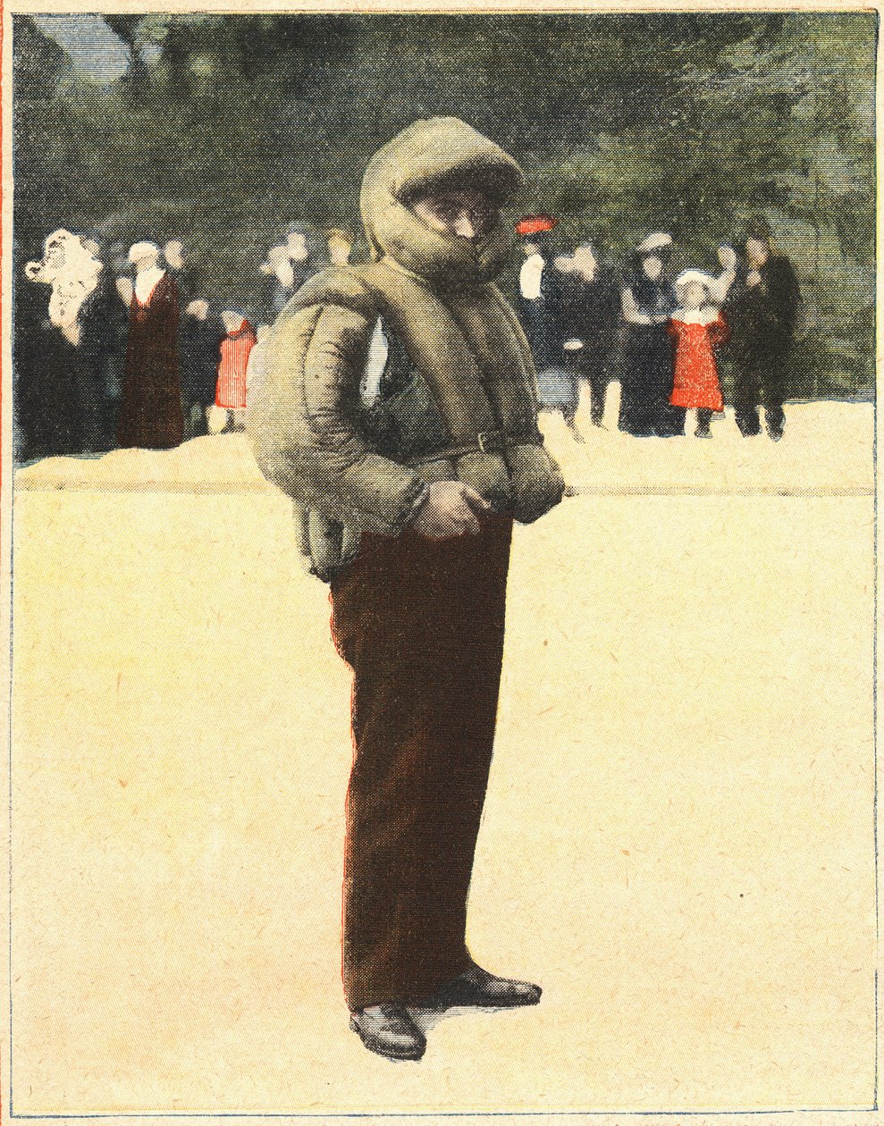 Luftfahrt: Luftanzug zum Schutz von Fliegern vor dem Absturz. Gravur in „Le petit parisien“ am 16.10.1910. Private Sammlung. von Anonymous Anonymous