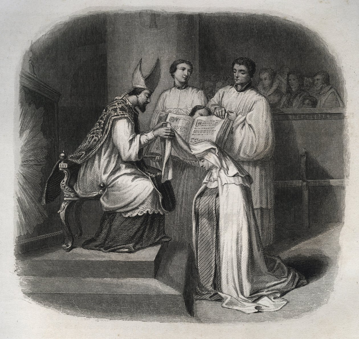 Selige Maria von der Menschwerdung (Jeanne Avrillot) (1566-1618) französische Mystikerin, die 1614 den Schleier der Karmelitin empfängt. Gravur von 1846 in 