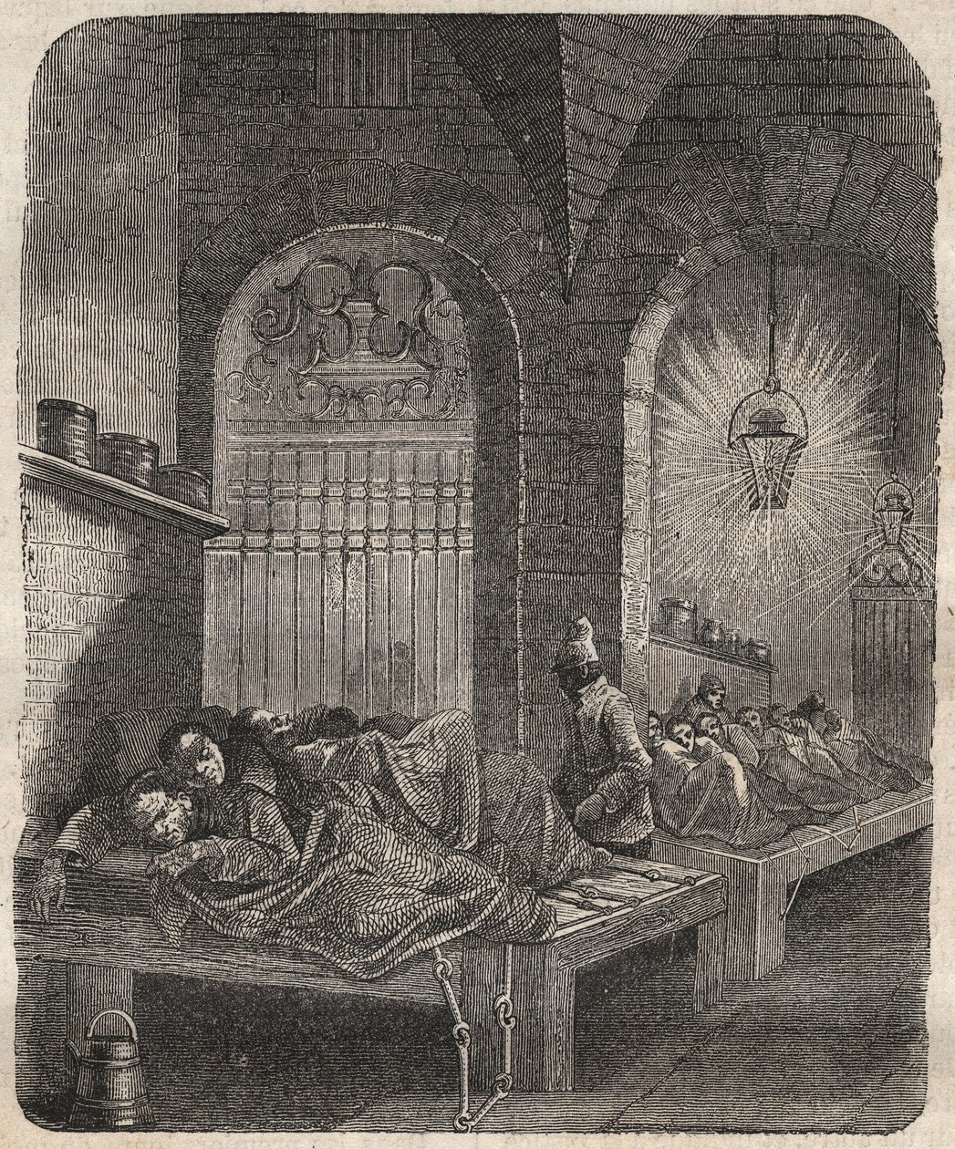 Das Brest-Bagne bei Nacht. Gravur in „Histoire des bagnes depuis leur création à nos jours“ (1877) von Pierre Zaccone (1817-1895). Private Sammlung. von Anonymous Anonymous