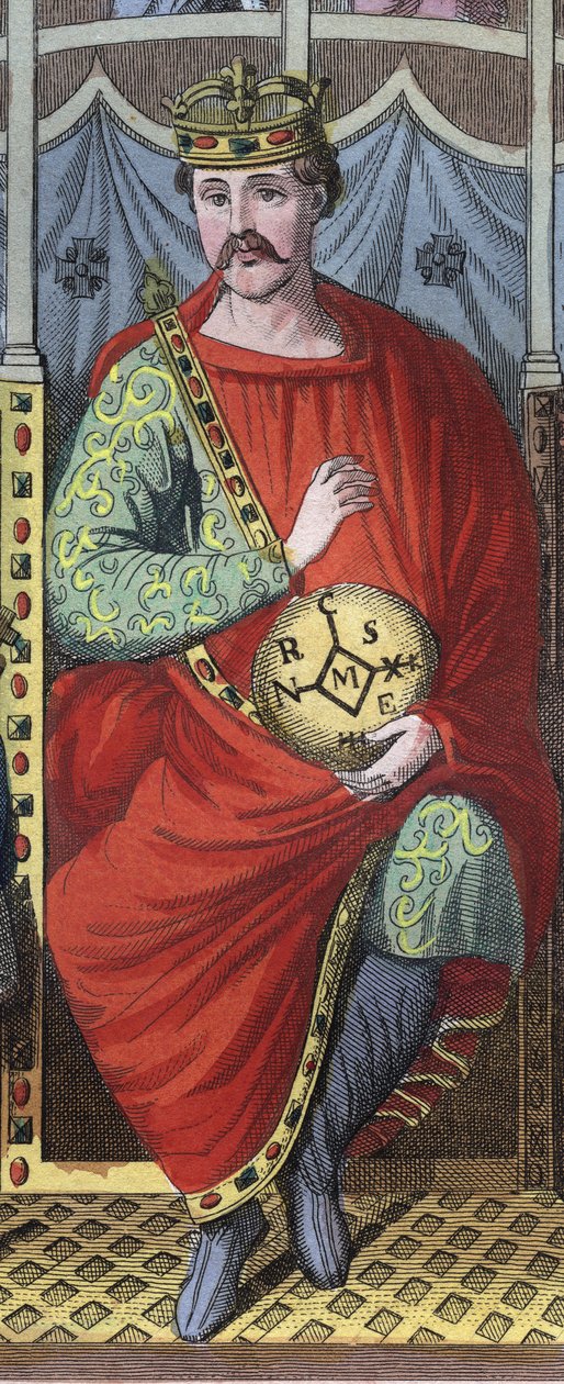 Karl der Kahle, König von Westfranken, Italien und Heiliger Römischer Kaiser, 823 - Porträt von Karl II. dem Kahlen (823 - 877), König von Frankreich - Gravur aus „Usi e Costumi di Tutti i Popoli dell