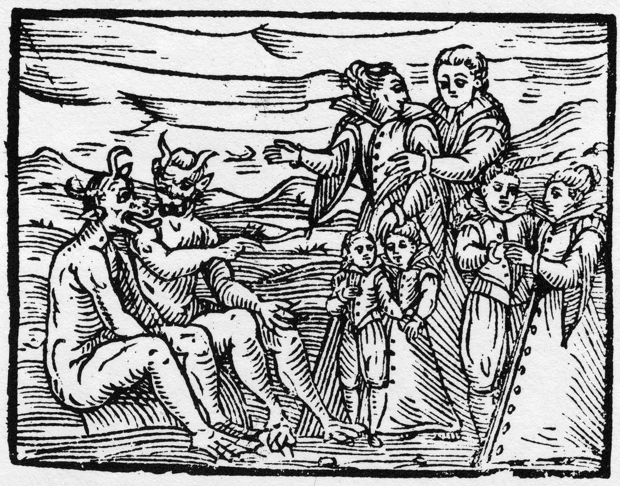 Kind, das zum ersten Mal zum Sabbat zugelassen wird - „Compendium Maleficarum“, behandelt Hexen, ihr Böses und ihre Zauberei von Francesco Maria Guazzo oder Guaccio oder Guaccius (15?? -16??) 1608 Private Sammlung von Anonymous Anonymous