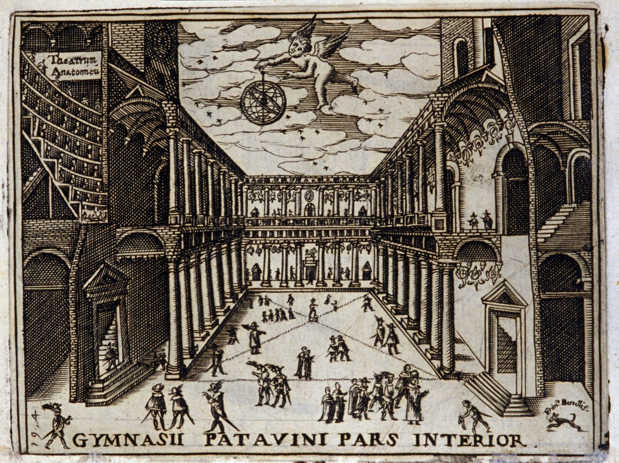 Hof der Universität von Padua (Padova) in Italien im 17. Jahrhundert. Anonyme Gravur des 17. Jahrhunderts. Mailänder von Anonymous Anonymous