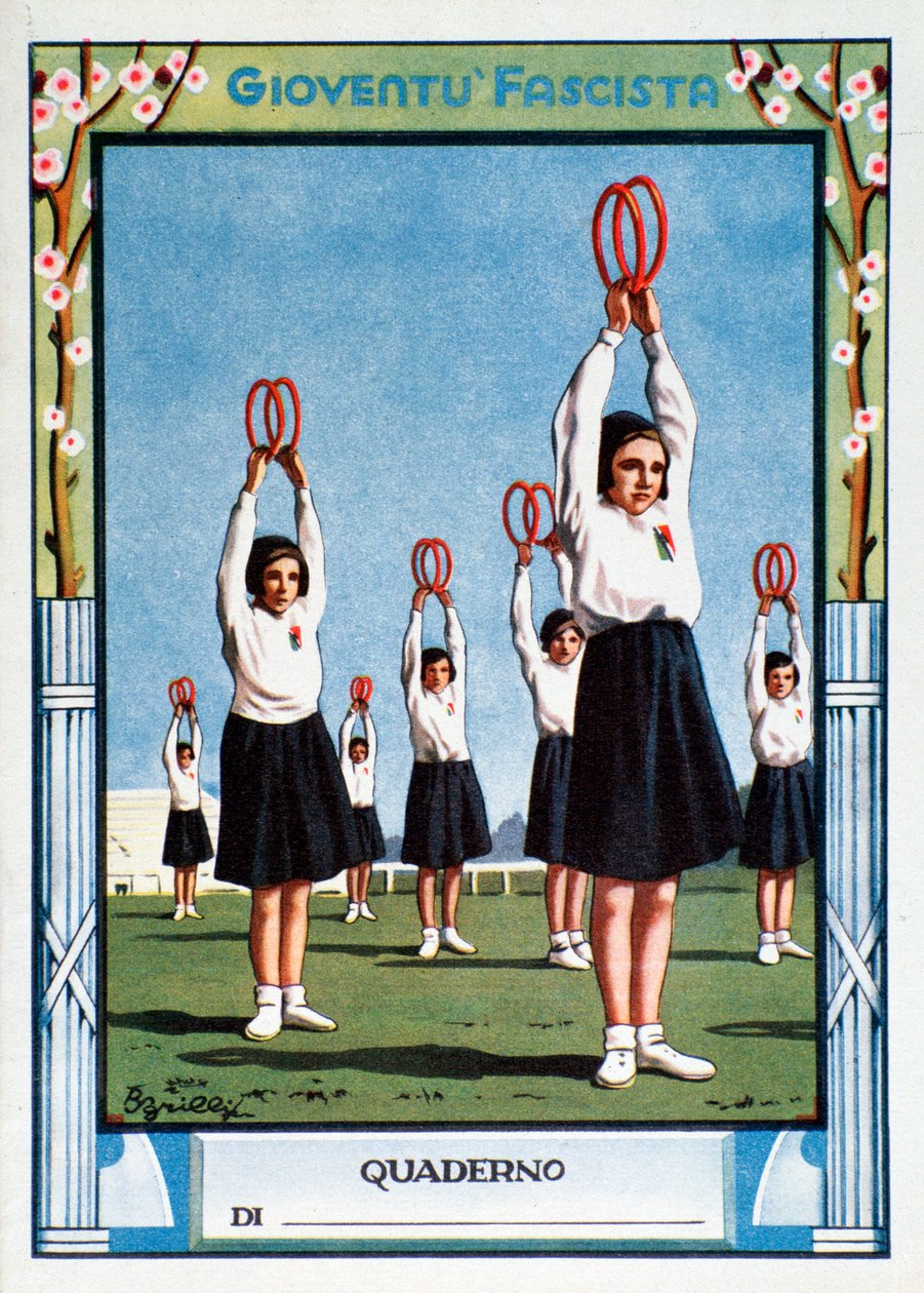 Deckblatt eines Schülerhefts mit jungen faschistischen Mädchen beim Sporttraining von Anonymous Anonymous