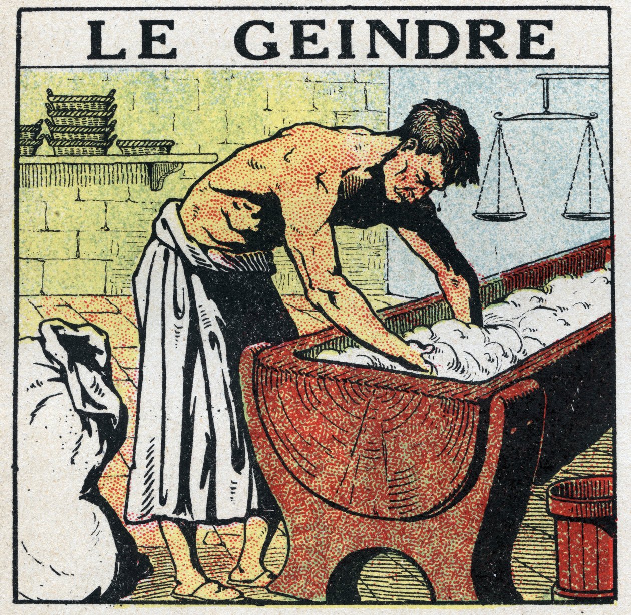 Elektrische Werkzeuge: das Wimmern oder der Assistent des Bäckers, dessen Beruf es war, den Teig zu schälen, bevor elektrische Knetmaschinen erfunden wurden. Anonyme Illustration von 1925. Private Sammlung. von Anonymous Anonymous