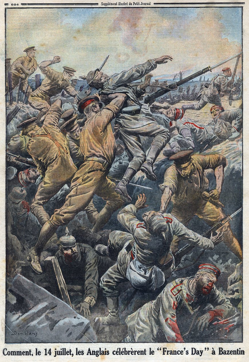 Erster Weltkrieg 1914-1918. Schlacht von Crete Bazentin am 13. und 14. Juli 1916, bei der die Engländer der deutschen Armee gegenüberstanden. In „Le Petite Journal“, am 6.08.1916. Private Sammlung von Anonymous Anonymous