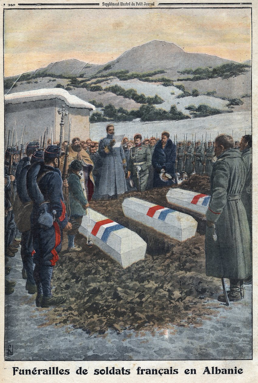 Erster Weltkrieg 1914-1918. Beerdigung französischer Soldaten in Albanien. In „Le Petite Journal“ von Anonymous Anonymous