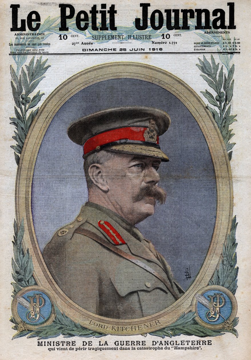 Erster Weltkrieg 1914-1918. Porträt des englischen Kriegsministers Horatio Herbert Kitchener (1850-1916). In „Le Petite Journal“, am 25.06.1916. Private Sammlung von Anonymous Anonymous