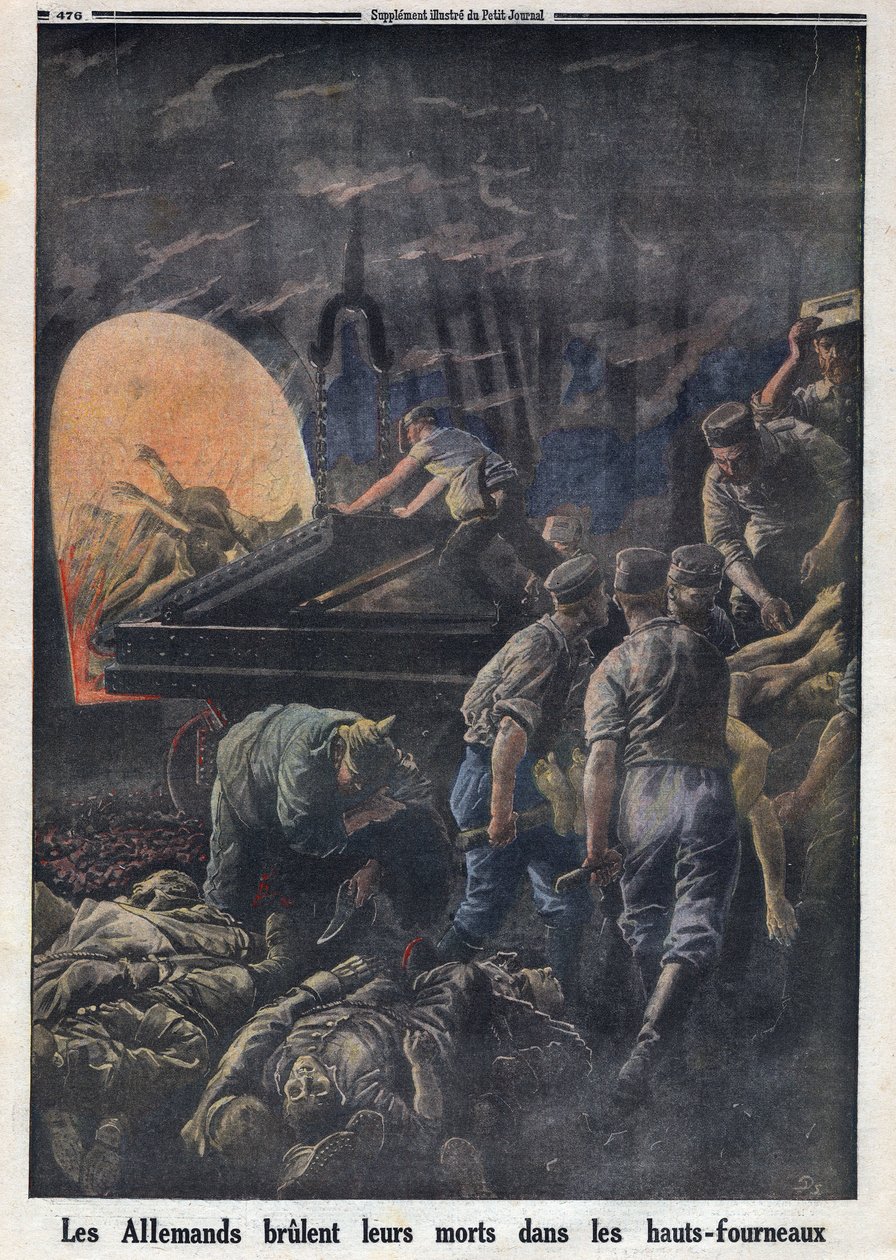 Erster Weltkrieg 1914-1918. Die Deutschen verbrennen tote Soldaten in den Öfen. In „Le Petit Journal“, am 23.04.1916. Private Sammlung von Anonymous Anonymous