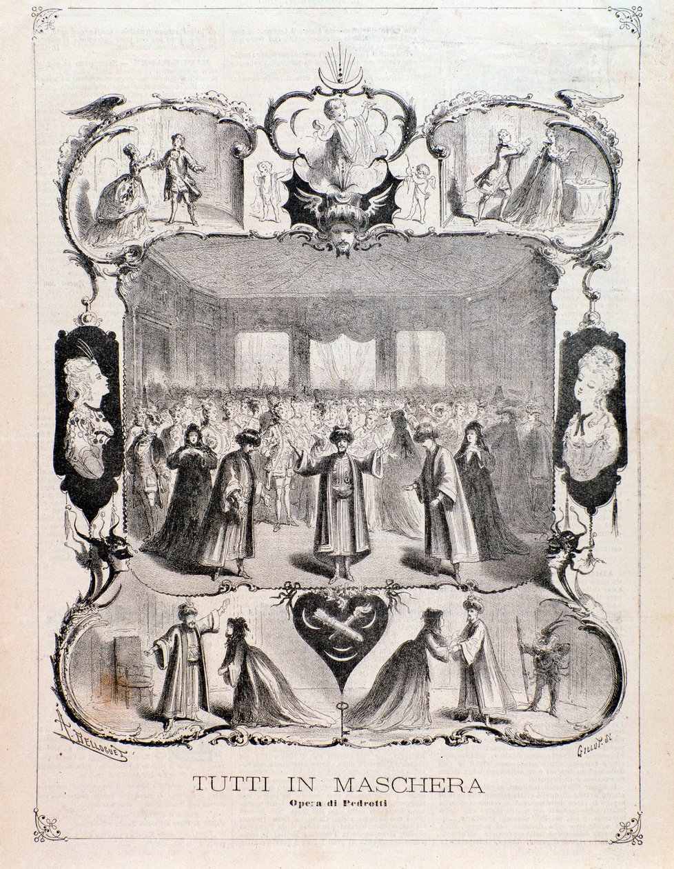 Frontispiz der Noten von „Tutti in maschera“, Oper von Carlo Pedrotti von Anonymous Anonymous