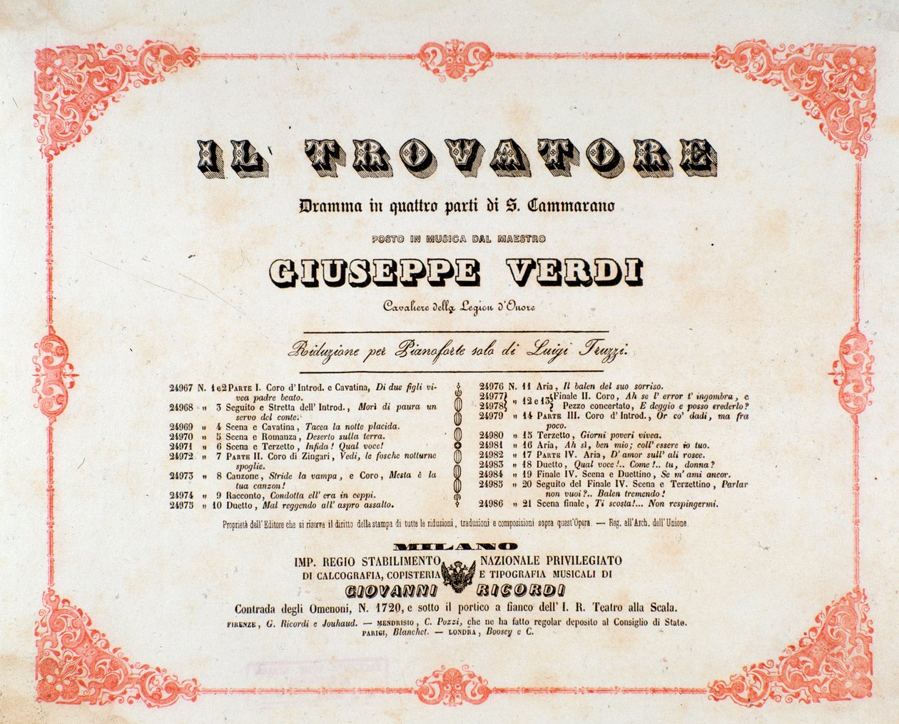 Frontispiz von Il trovatore, Oper von Giuseppe Verdi von Anonymous Anonymous