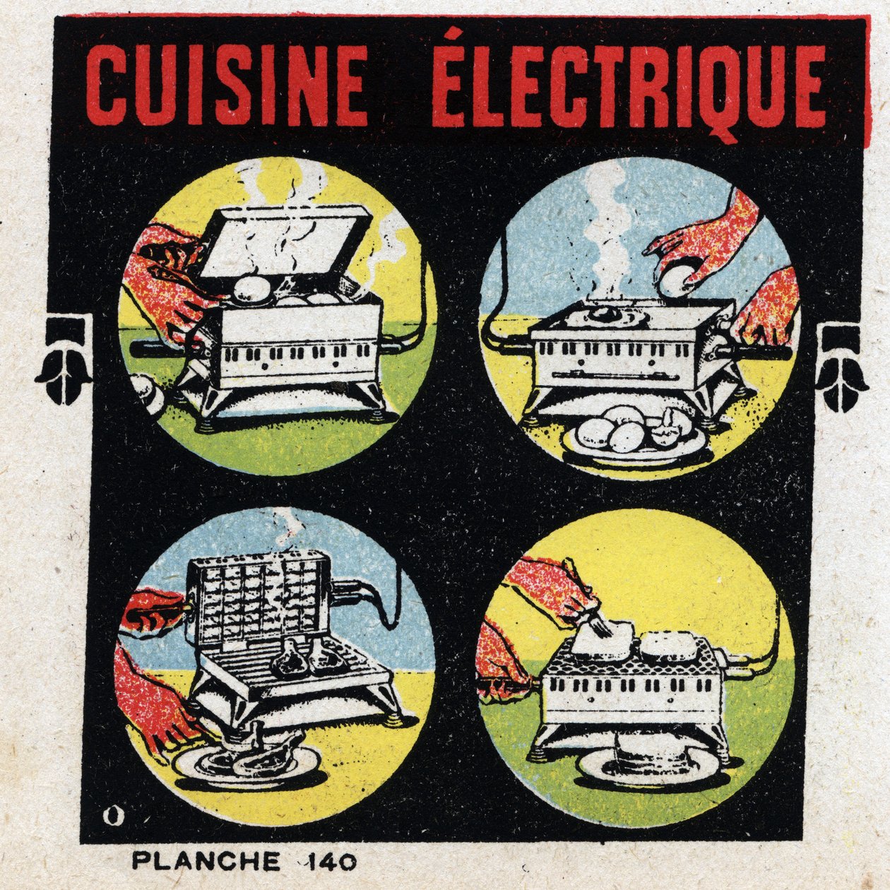 Haushaltsanwendungen der Elektrizität: elektrische Küche mit Grill. Anonyme Illustration von 1925. Private Sammlung. von Anonymous Anonymous