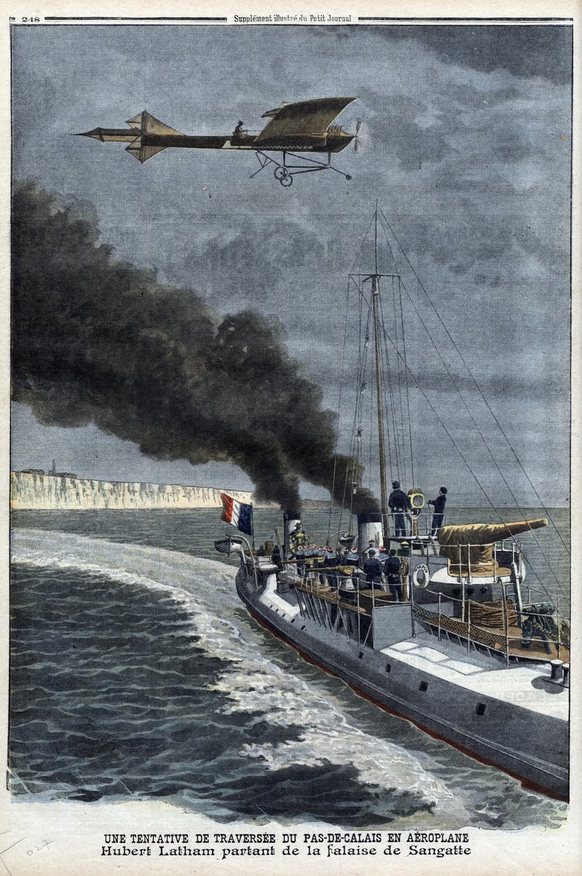 Hubert Latham (1883-1912), französischer Flieger, verlässt Sangatte in einem Monoplan 