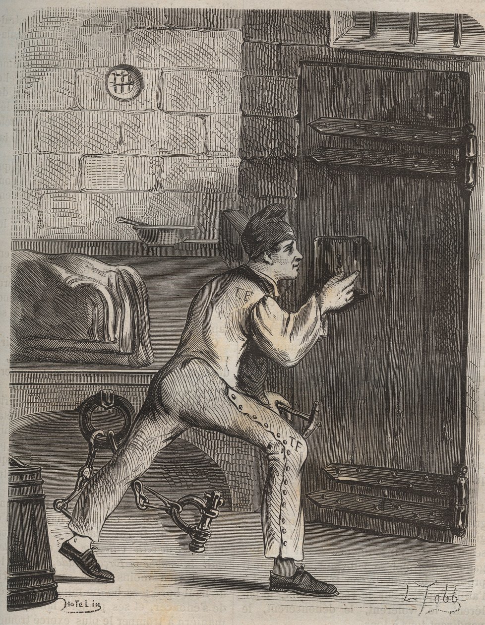 Le forcat Blouet - Gravur in „Histoire des bagnes depuis leur création à nos jours“ (1877) von Pierre Zaccone (1817-1895) (Colonia Penale - Strafkolonie) Private Sammlung von Anonymous Anonymous