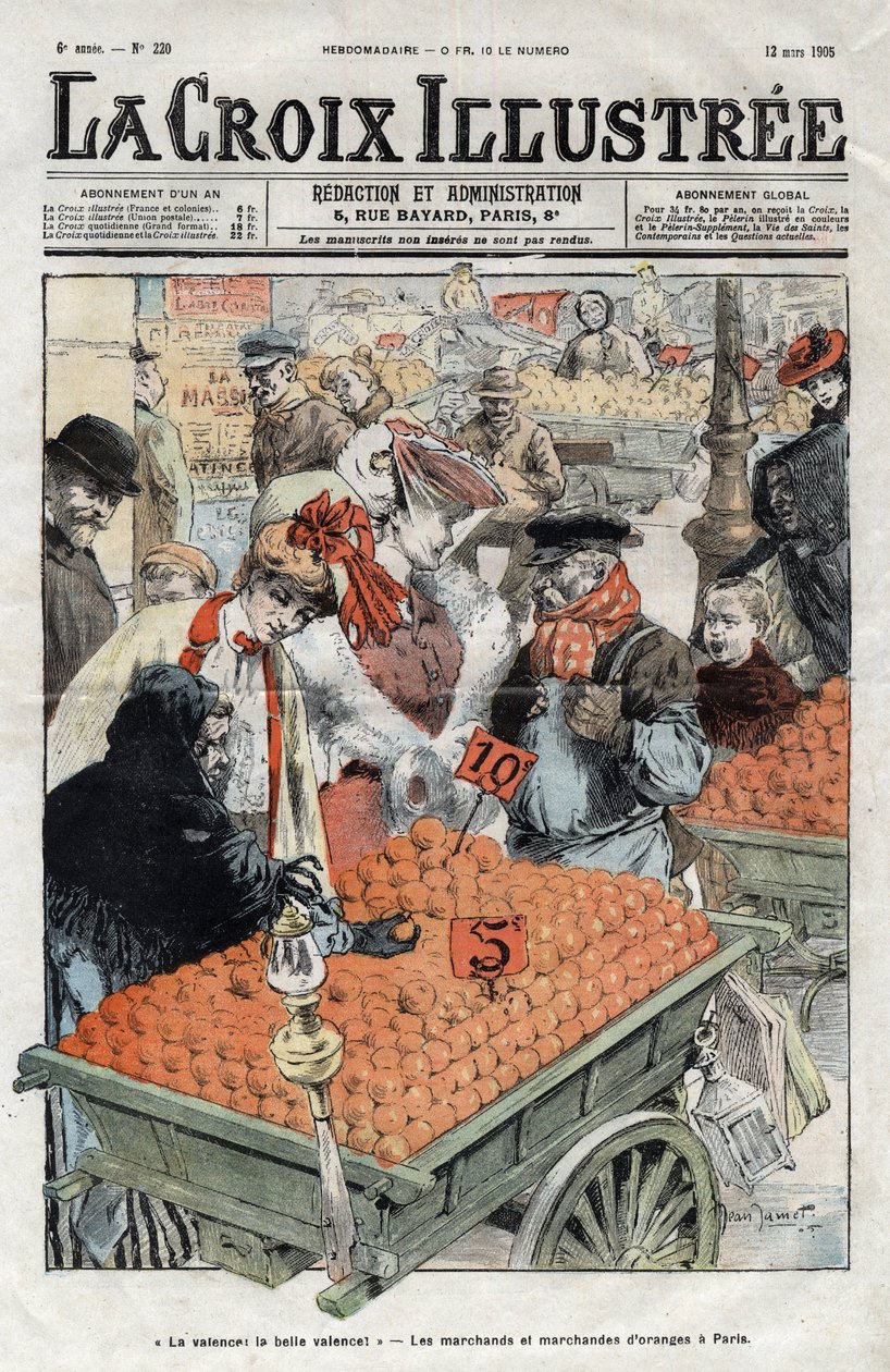 Die Orangenhändler (La Valence) in Paris im Jahr 1905 - Titelblatt von „La-Croix-Illustrée“ von 1905 von Anonymous Anonymous