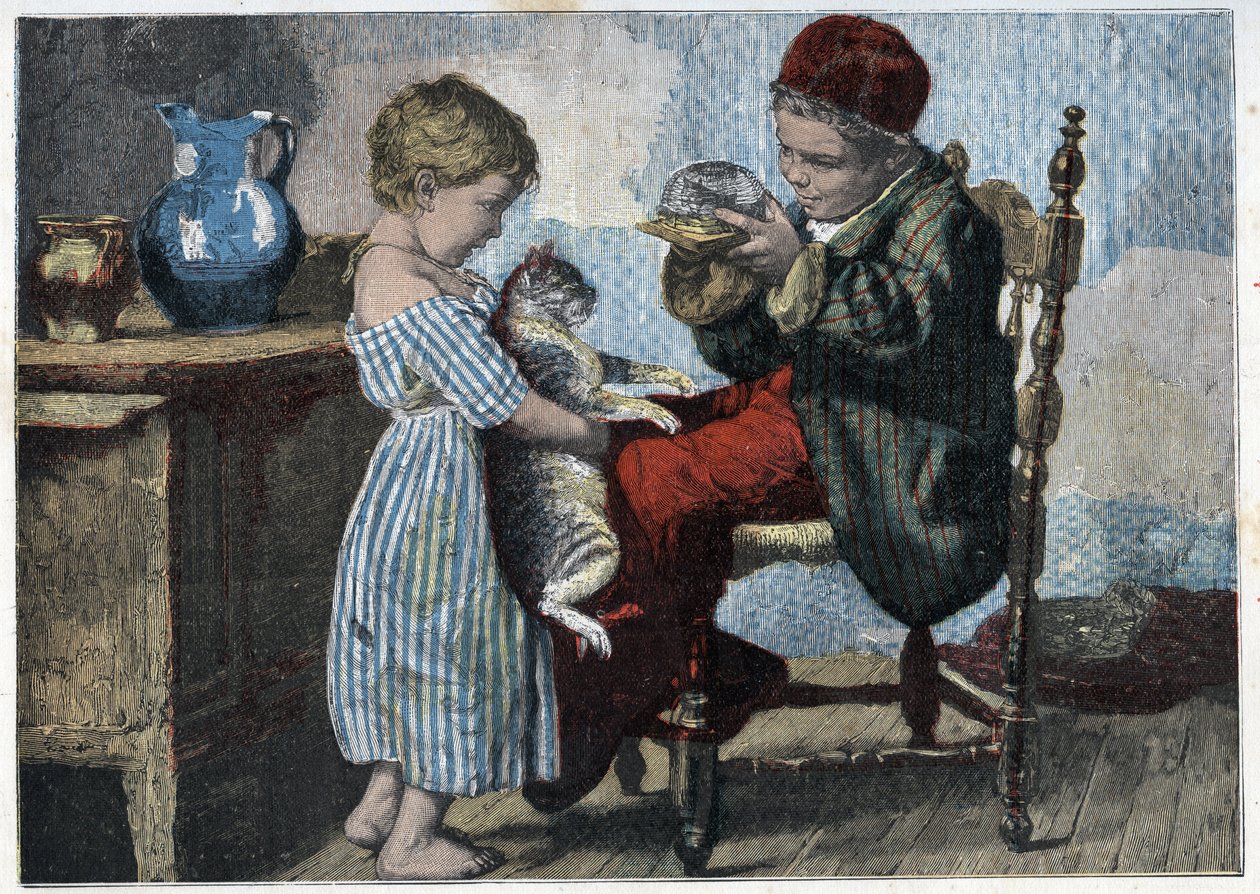 Les trennes de Minou. Gravur aus dem späten 19. Jahrhundert. von Anonymous Anonymous