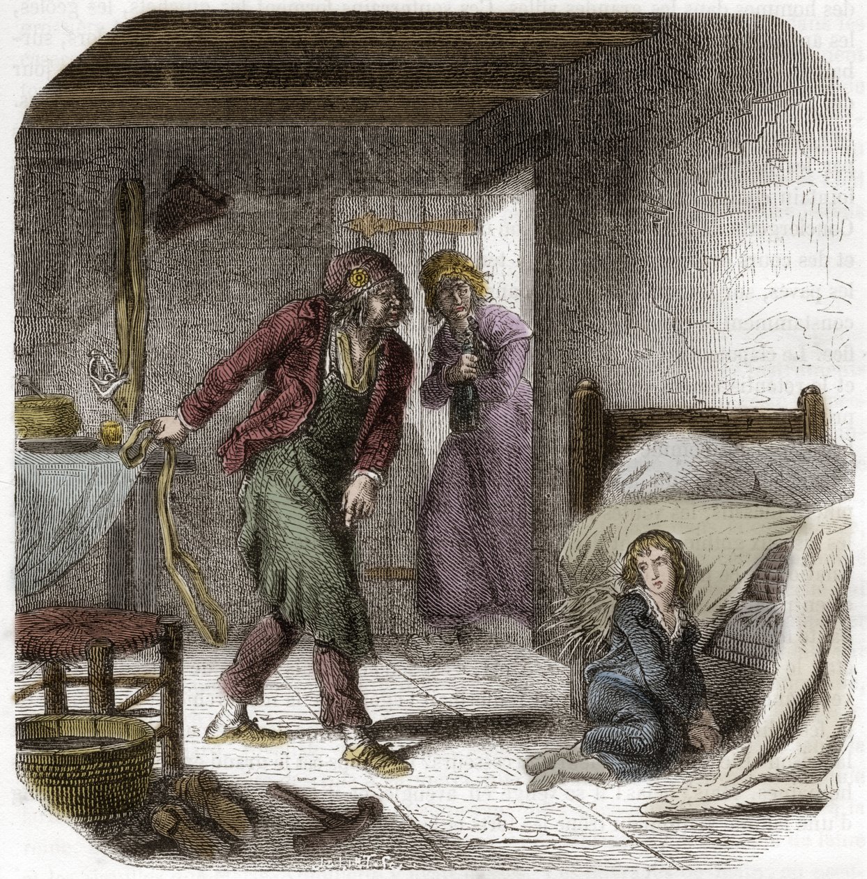 Louis XVII (1785-1795) im Tempel, mit seinem Gefängniswärter, dem Schuhmacher Antoine Simon - Gravur in „Histoire des Girondins“ von Alphonse de Lamartine (1790-1869) 1865-1866 - Private Sammlung von Anonymous Anonymous