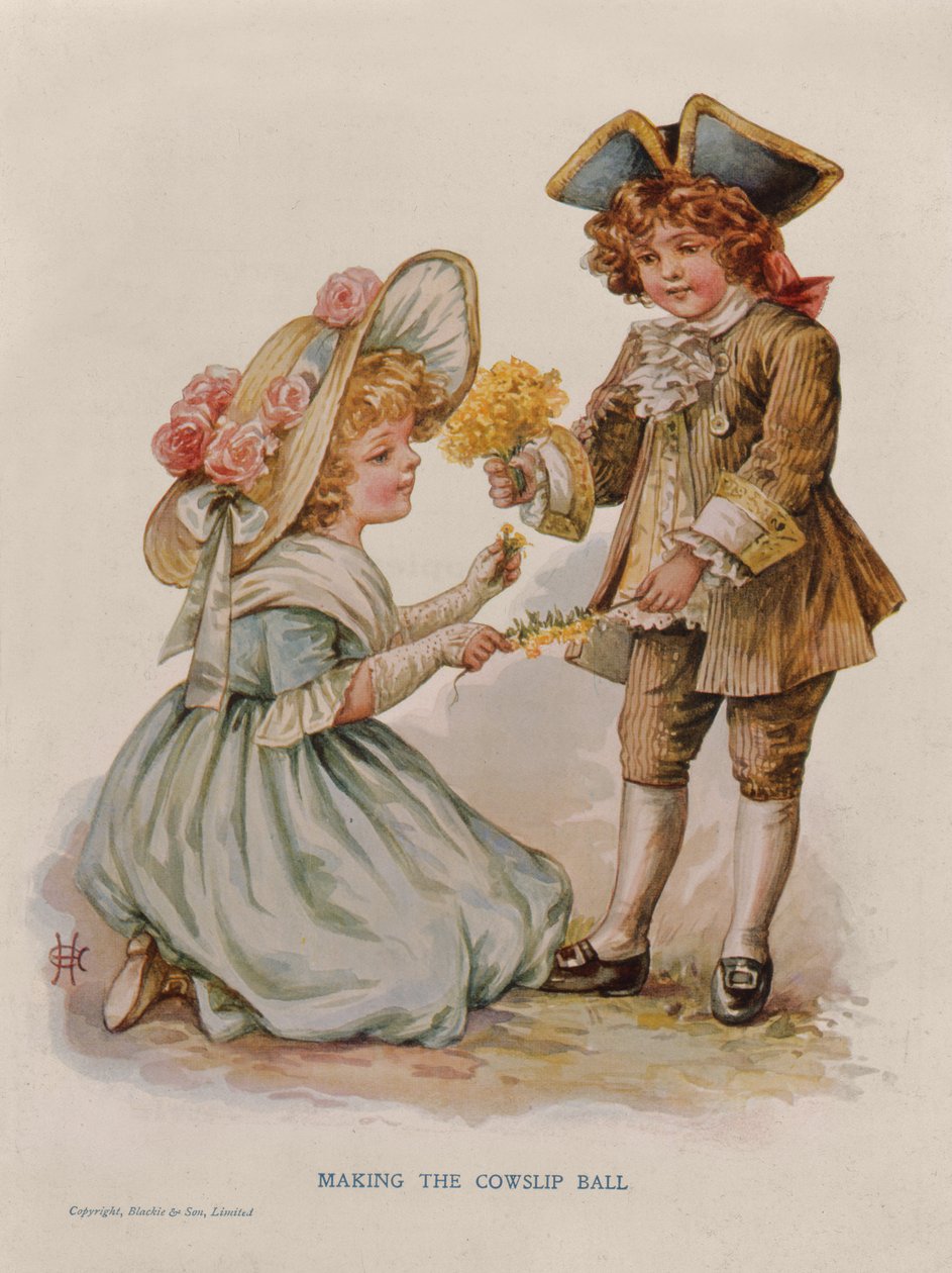 Die Herstellung des Schlüsselblumenballs, Buchillustration, frühes 20. Jahrhundert (Farblithographie) von Anonymous Anonymous