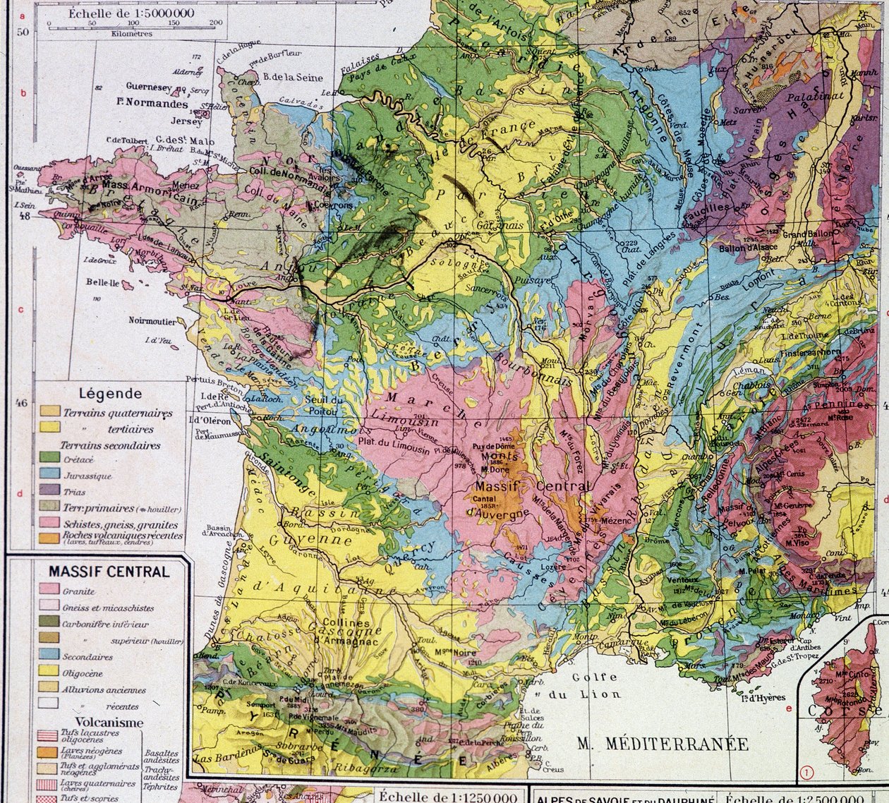 Karte von Frankreich: Geologisches Frankreich - in „Atlas scolaire“ von Anonymous Anonymous
