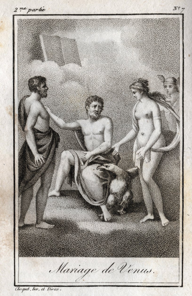 Heirat zwischen Mars und Venus. Gravur von 1819 in „Lettres à Emilie sur la mythologie“ von Charles Albert Demoustier (1760-1801). Private Sammlung von Anonymous Anonymous