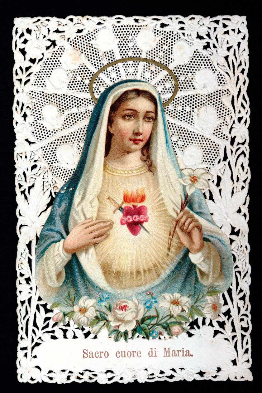 Mater dolorosa Heiliges Herz. Andachtsbild. Chromolithographie mit Ausschnitt und Zähnung. Anfang des 20. Jahrhunderts von Anonymous Anonymous