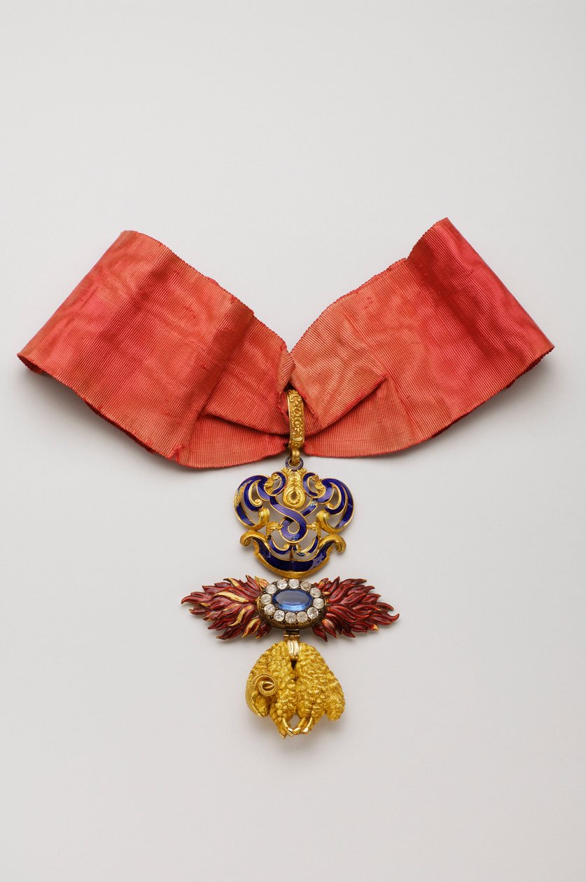 Orden vom Goldenen Vlies: Spanisches Goldenes Vlies - Abzeichen von Jean Charles de Saldanha Oliveira e Daun (1790-1876) - Mitte des 19. Jahrhunderts - Gold, Diamanten, Saphir und Emaille - Privatbesitz von Anonymous Anonymous