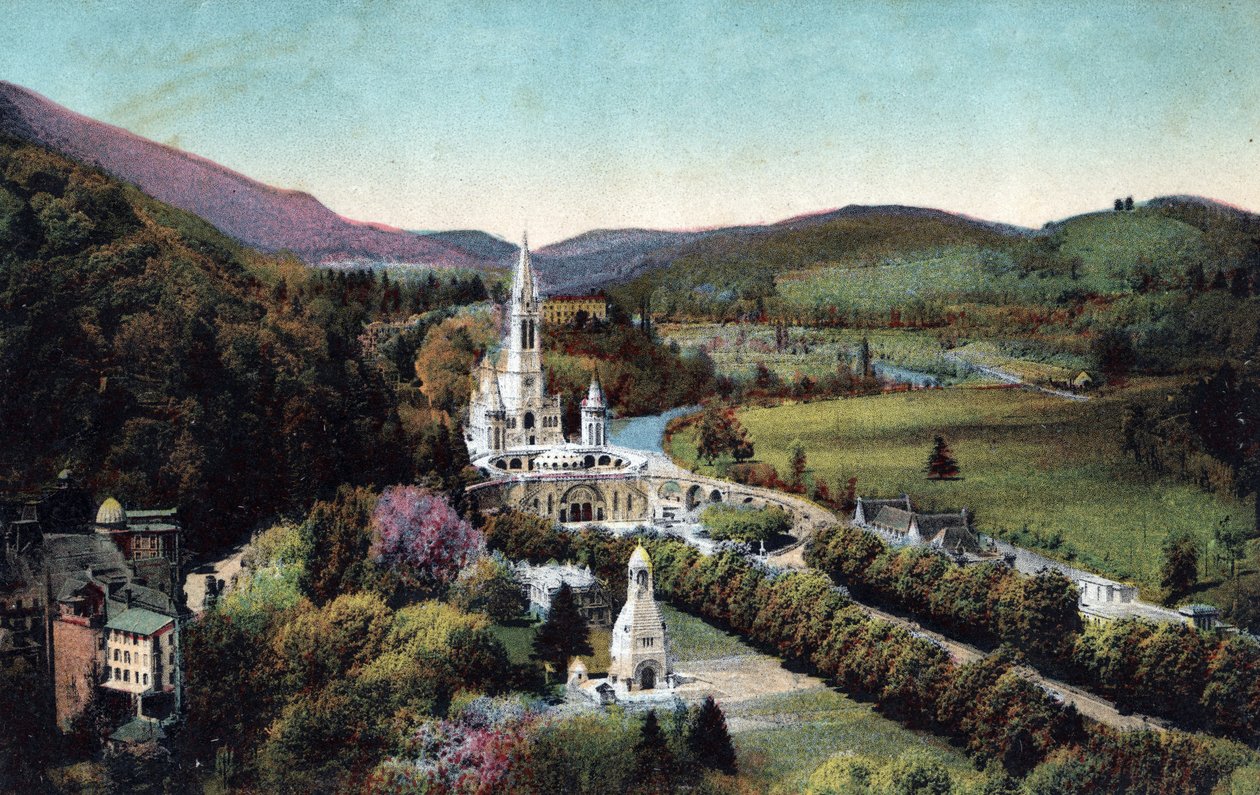 Übersicht der Basilika und des Kalvarienbergs in Lourdes - Hautes Pyrenees (65) um 1900 von Anonymous Anonymous
