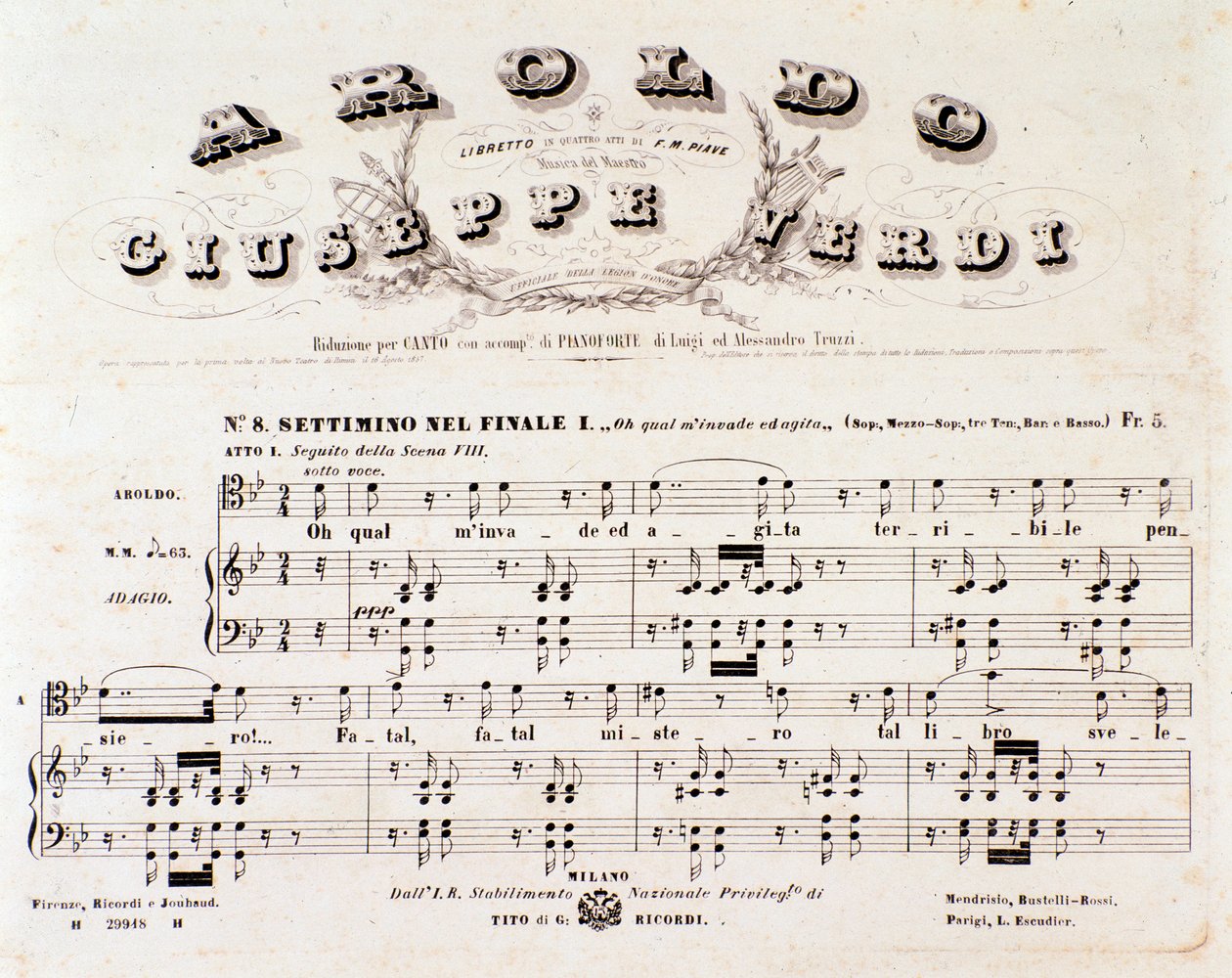 Seite der Partitur von Aroldo, Oper von Giuseppe Verdi von Anonymous Anonymous