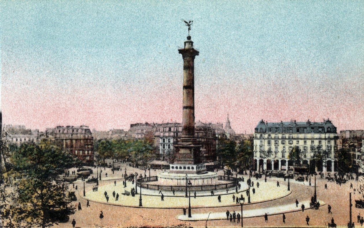 Paris: Blick auf die Julisäule am Place de la Bastille. Fotografie von 1920 im „Artistic Album“ der Stadt Paris. Private Sammlung. von Anonymous Anonymous