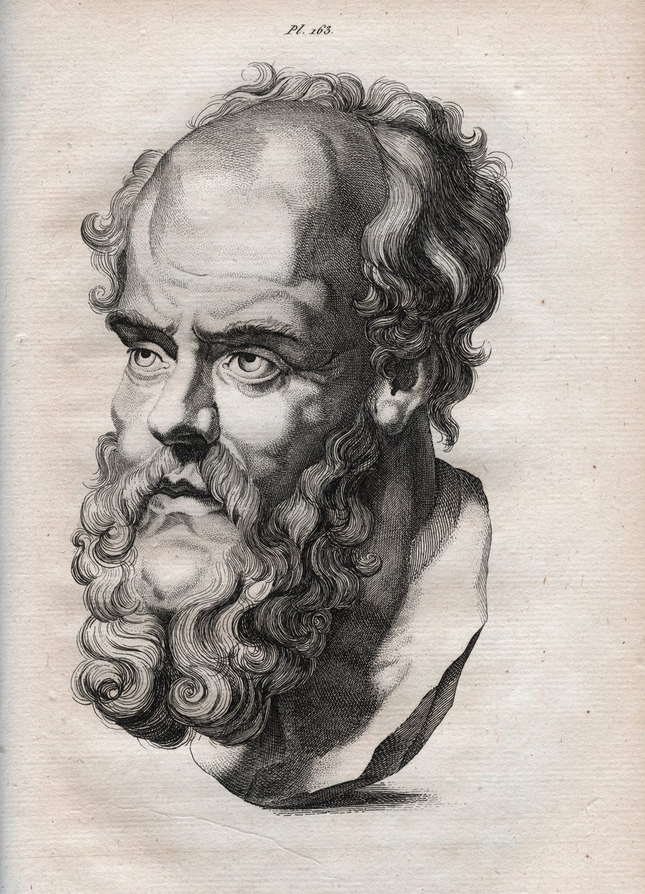 Physiognomie - Physiognomik - der griechische Philosoph Sokrates (ca. 469 v. Chr.-399 v. Chr.) (Büste von Sokrates (ca. 469 v. Chr.-399 v. Chr.), athenischer Philosoph) - Gravur von 1808 in „Die Kunst, Menschen durch Physiognomie zu erkennen“ von Johann Ca von Anonymous Anonymous
