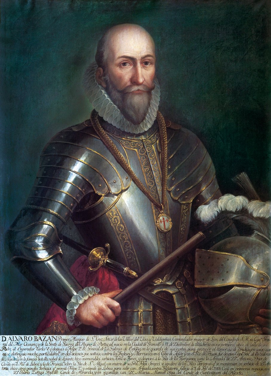 Porträt von Álvaro de Bazán y Guzmán, erster Marquis von Santa Cruz (1526-1588), Admiral und spanischer Seefahrer - Anonyme Malerei, Öl auf Leinwand von Anonymous Anonymous