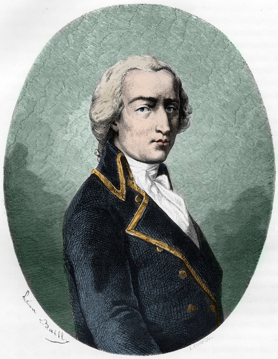 Porträt von ARMAND LOUIS von GONTAUT BIRON, Herzog von Lauzun, französischer Soldat - Porträt von Armand-Louis de Gontaut Biron Herzog von Lauzun (Biron-Lauzun) (1758-1793) - Gravur von 1863 in „Le Livre Rouge - Histoire De L