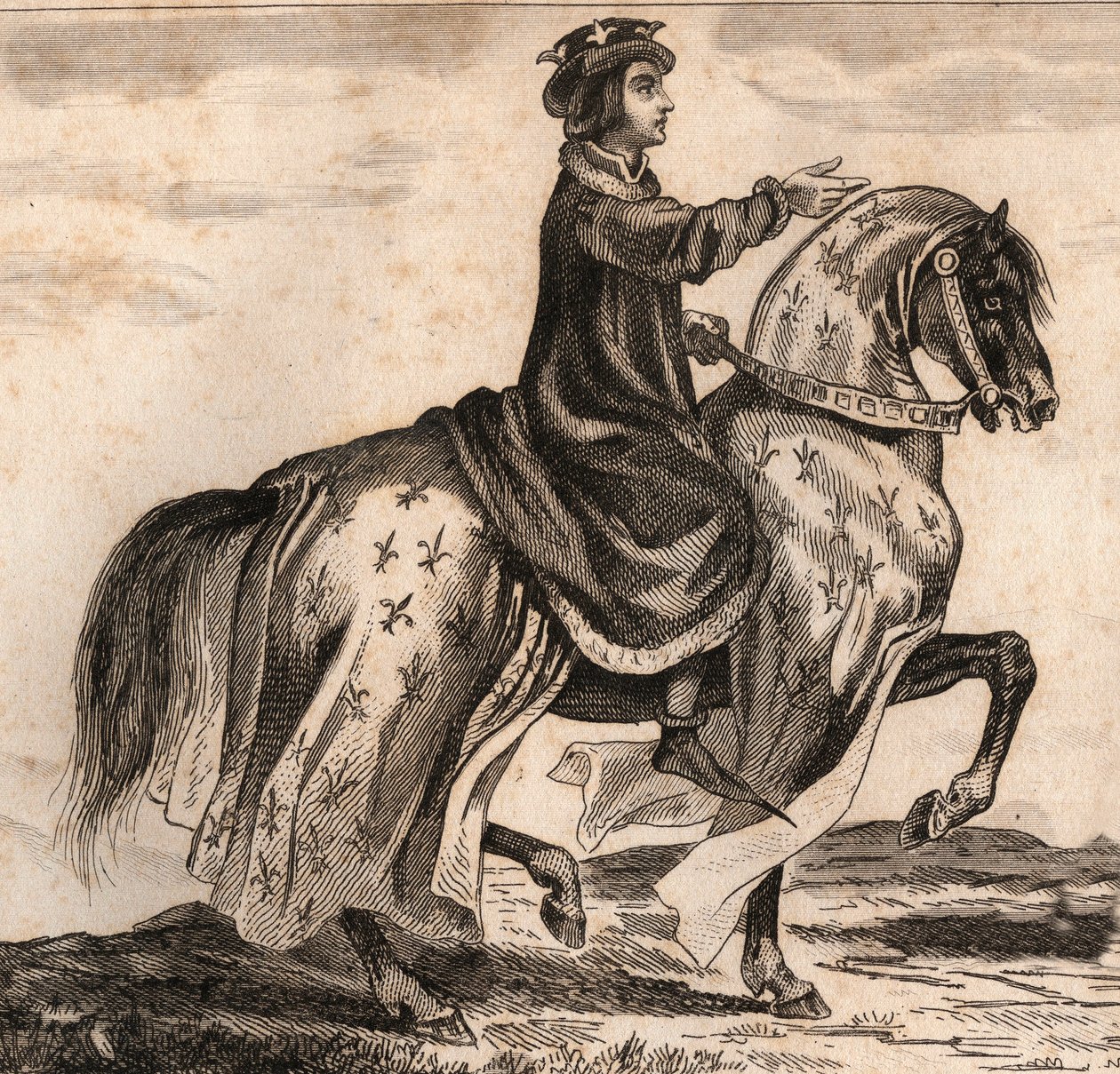 Porträt von Karl IV. der Schöne (1294-1328), König von Frankreich. Gravur von 1859 in „Le Monde. Geschichte aller Völker von den frühesten Zeiten bis zur Gegenwart“ von M. E. de Lostalot-Bachoue. Private Sammlung von Anonymous Anonymous