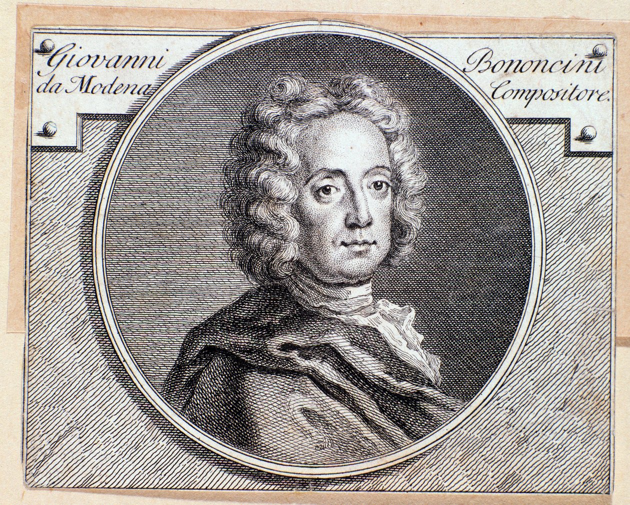Porträt des italienischen Barockkomponisten und Cellisten Giovanni Battista Bononcini. Gravur. 18. Jahrhundert. von Anonymous Anonymous