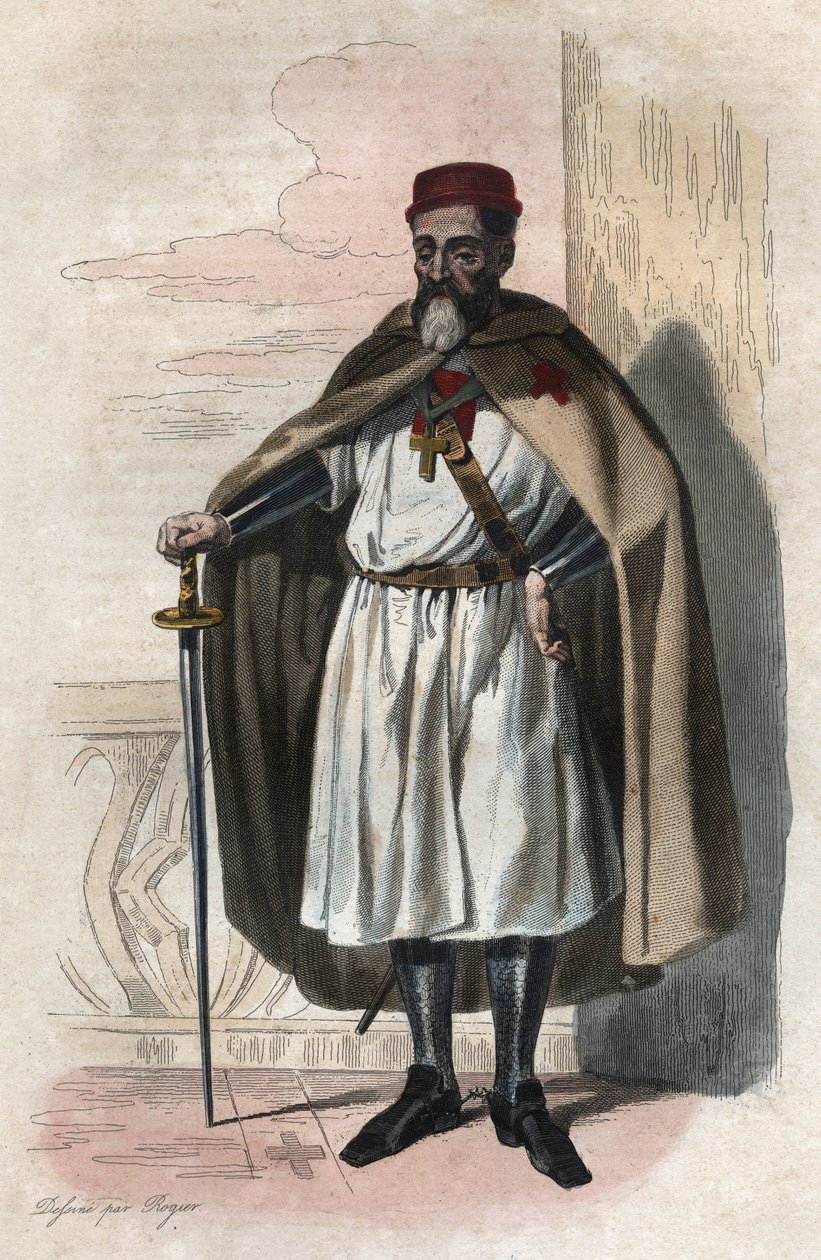 Porträt von Jacques de Molay (1243-1314), Großmeister der Tempelritter. Illustration aus „Le Plutarque Français“ von Edmond Mennechet. von Anonymous Anonymous