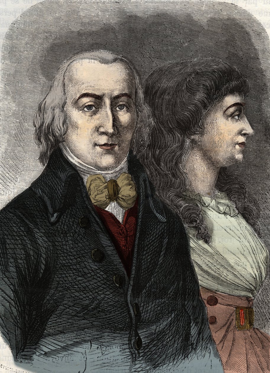 Porträt von Jean Marie Roland, Vicomte de la Platière (1734-1793) mit Manon Roland, oder Jeanne Marie, oder Manon Phlipon (Madame Roland) (Mme Roland). von Anonymous Anonymous
