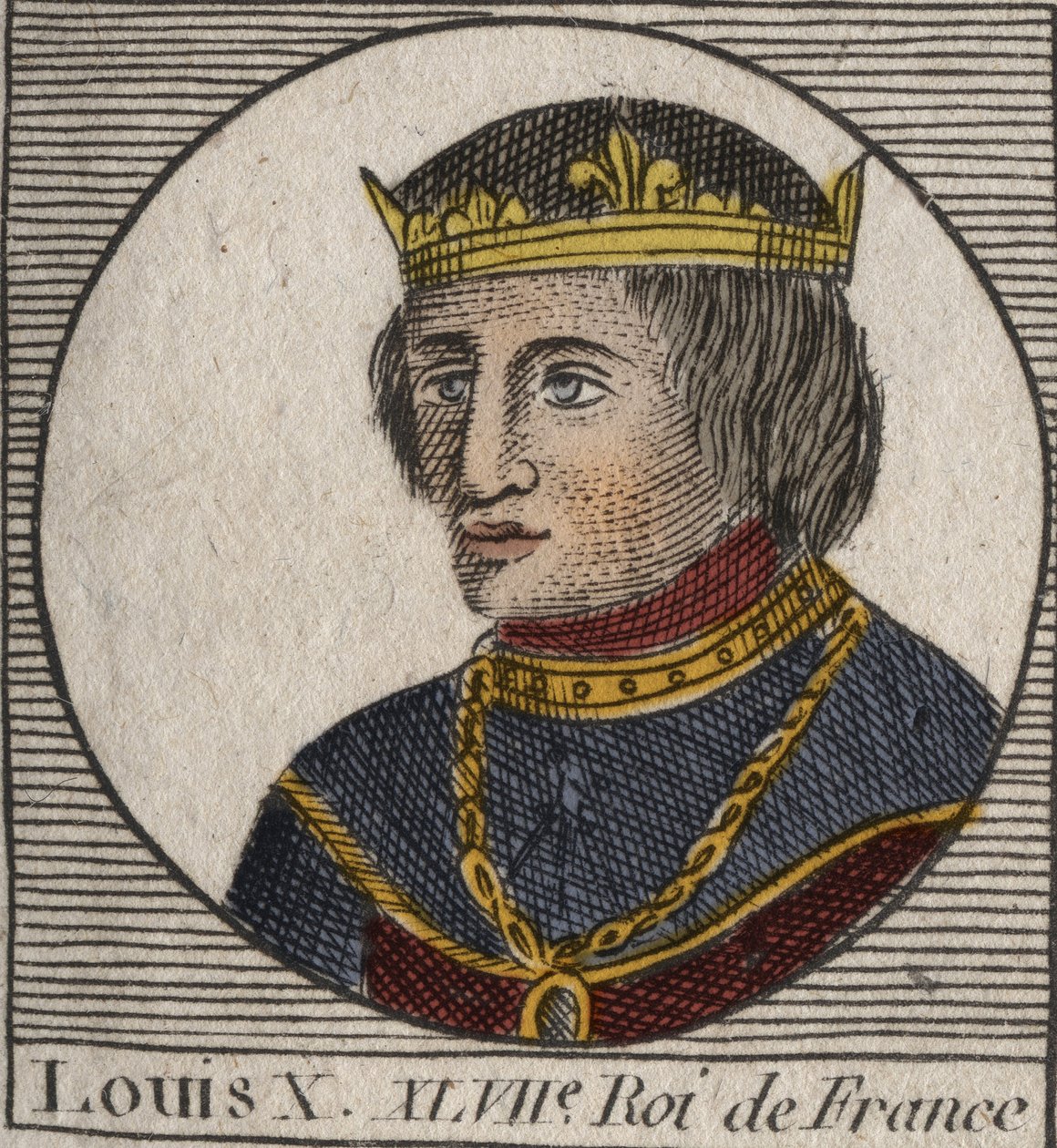 Porträt von Ludwig X. der Hutin (1289 - 1316), König von Frankreich - Ludwig X. (1289-1316) der Eigensinnige, König von Frankreich und Navarra - Gravur aus „Instruction sur l